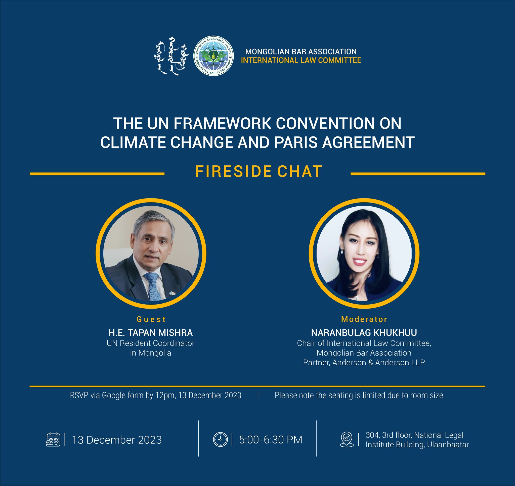 “THE UNITED NATIONS FRAMEWORK CONVENTION ON CLIMATE CHANGE AND PARIS AGREEMENT” FIRESIDE CHAT